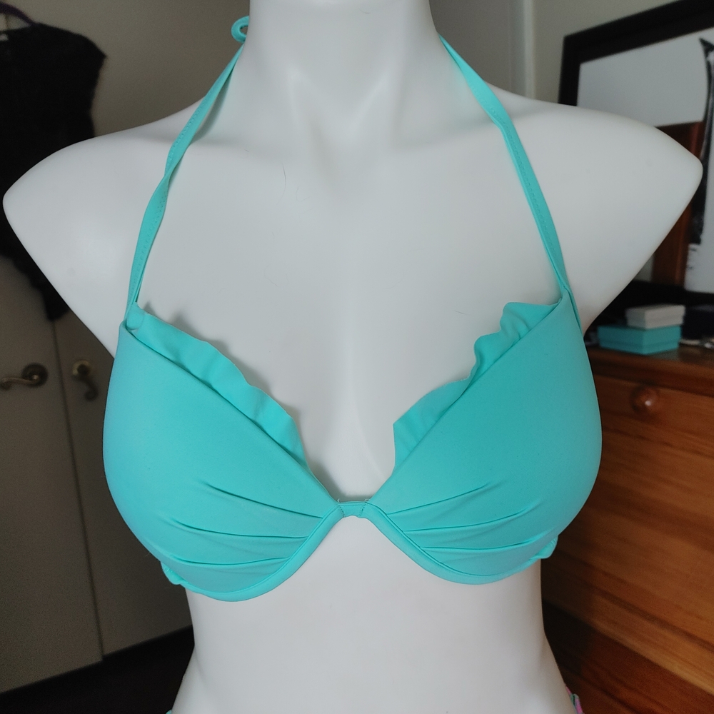 Victoria's Secret Aqua Push Up Halter Bikini Top 34 D